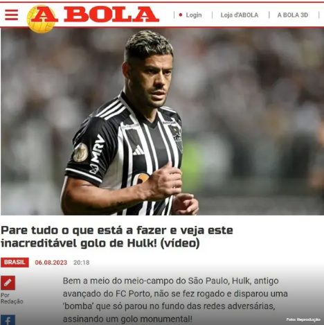 Saiba a velocidade da bola em golaço de Hulk contra o São Paulo