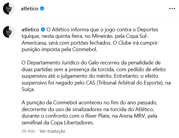 Nota do Atlético-MG